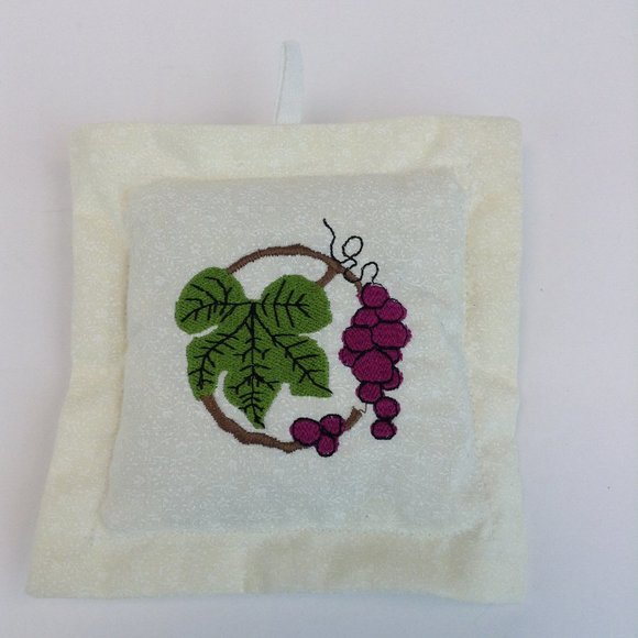 Handmade Embroidered Lavender Filled Sachet Linen Drawer Pillow Grape Vine - Picture 3 of 9